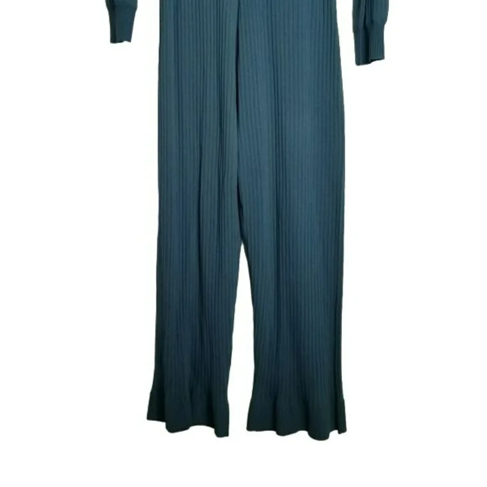 J.Crew NWT Blue Ribbed Cropped Jumpsuit Stretchy Knit Button Up Closure‎ 2022 M